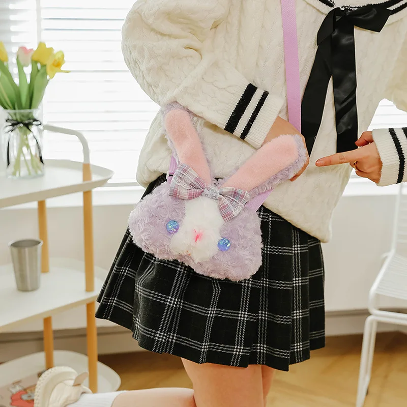 

Kawaii Lolita Bag Rabbit Ears Plush Backpack JK Inclined Shoulder Bag Fashion Phone Coin Chain School Bag Toys for Girls Gift
