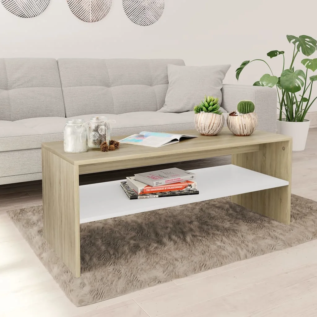 

Coffe Table Coffee Tables for Living Room Tables Casual Decor White and Sonoma Oak 39.4"x15.7"x15.7" Chipboard