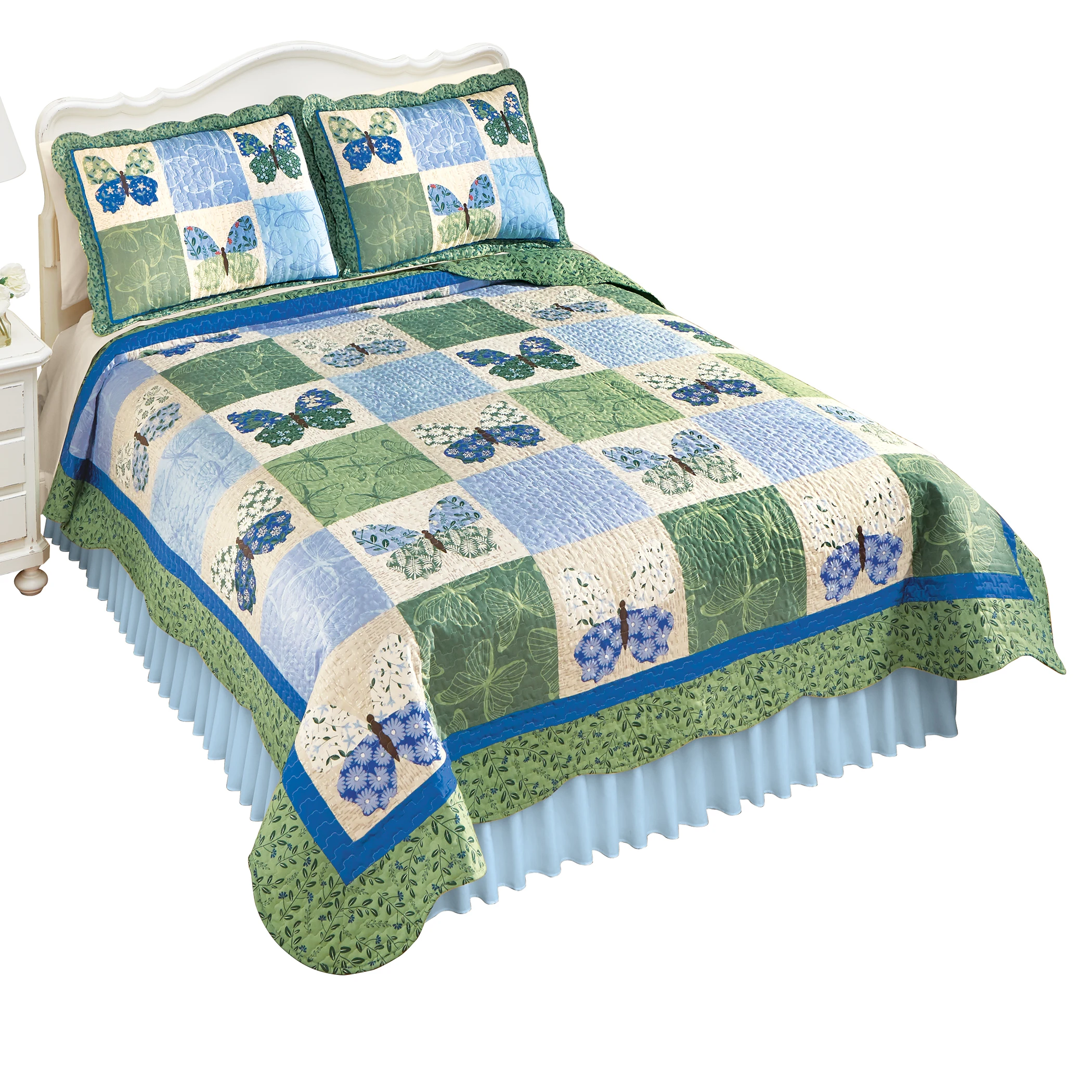 

Tranquil Blue & Sage Butterfly Patchwork Style Quilt