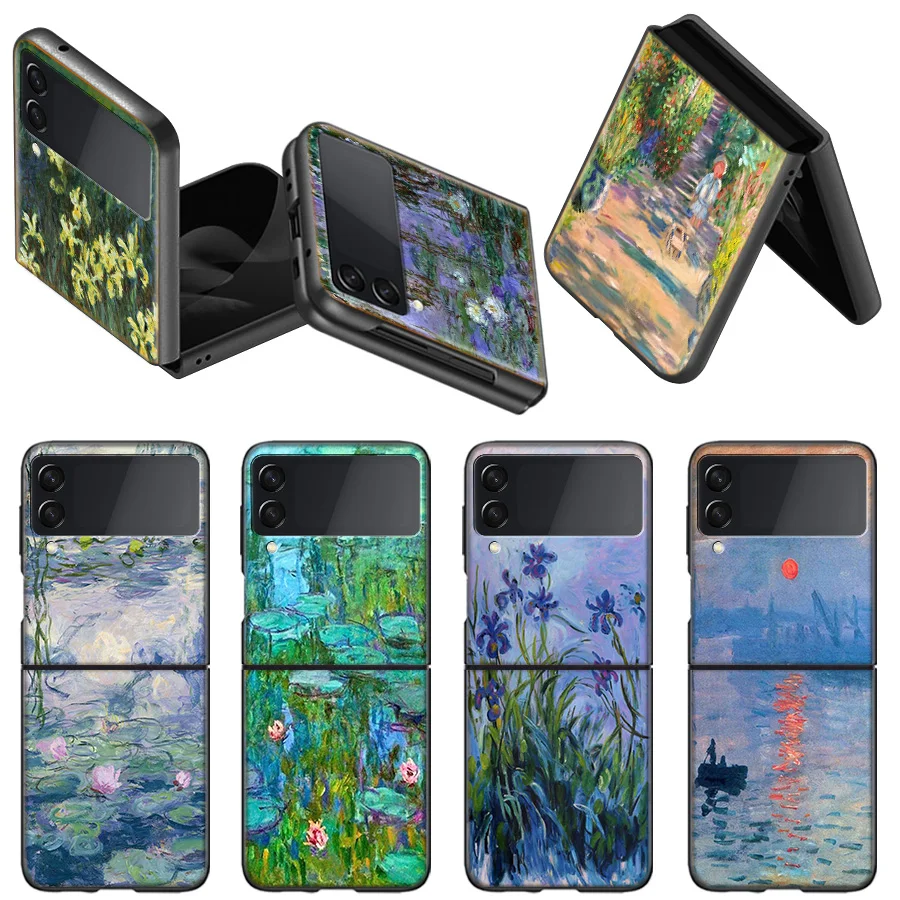 

Claude Monet Garden Lotus Bridge Case for Samsung Galaxy Z Flip 3 Flip 4 5G Black Hard Cell Phone Cover Z Flip 4 3 Luxury PC She