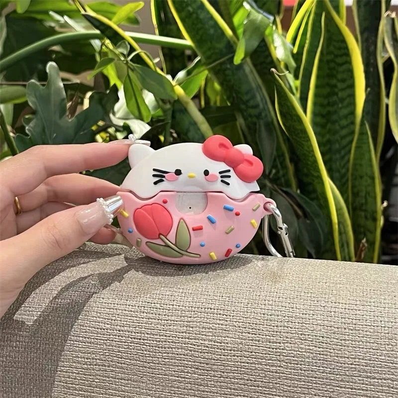 Чехол для наушников с рисунком пончика Hello Kitty Apple AirPods 1 2 3 Pro 3D милые силиконовые