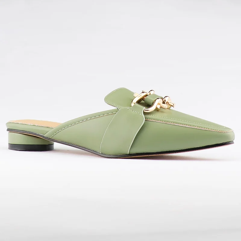 Ladies shoes Women Flat Shoes Metal mules shoes for women Summer Pointed Toe Slip-On Low Heels Slippers Fashion Footwear women
