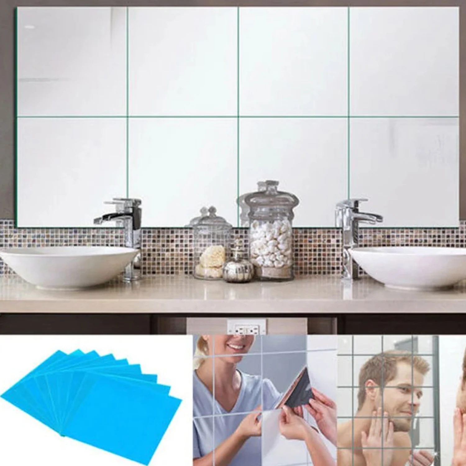 Зеркальная наклейка на стену серебряная декоративная поверхность для дома