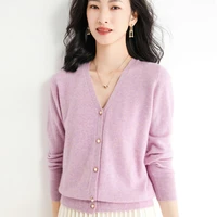 2022 spring womens sweater v neck wool cardigan knitted base solid color korean version loose coat special offer