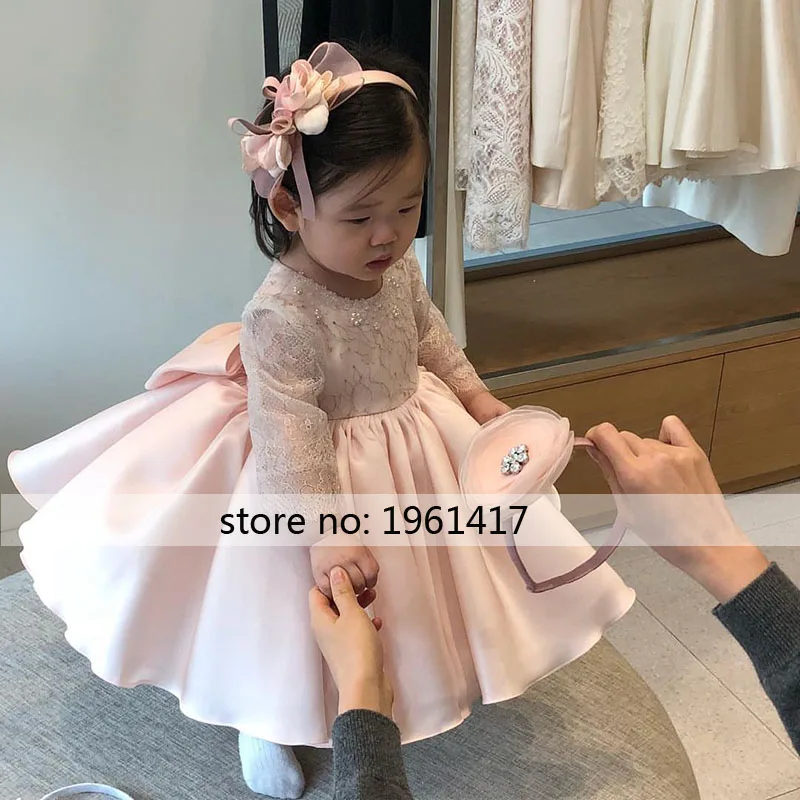 Puffy Pink Ball Gowns Flower Girls Lace Dresses Birthday Party Girls Pageant Gowns First Christening Communion Dresses