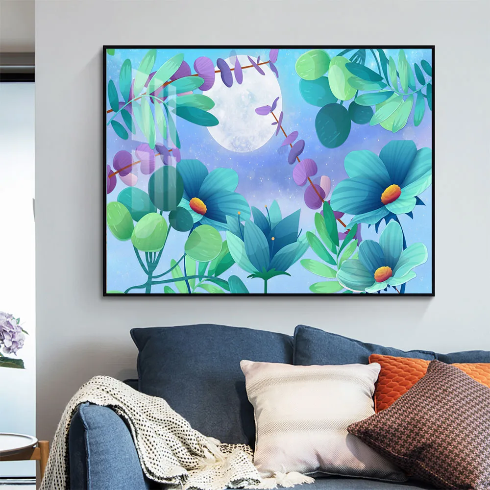

Custom Moonlight in Lotus Pond Canvas Poster Silk Fabric Modern Style Prints Party House Decor Room#211217-7