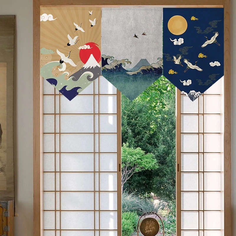 

Retro Japanese Short Door Curtain Cartoon Pennant Kitchen Partition Half-curtain Living Room Home Decor Hanging Curtains 커튼