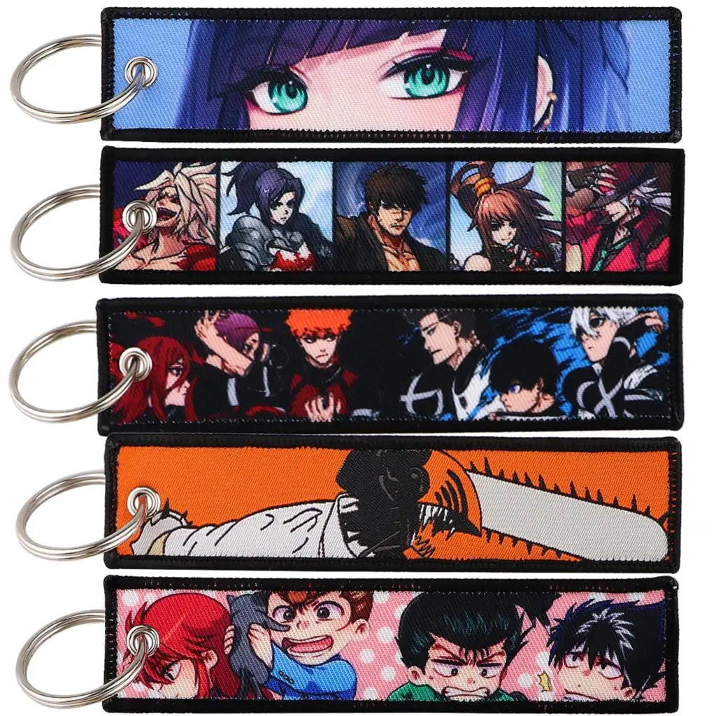 

BLUE LOCK Anime Key Tag Chainsaw Man Embroidery Key Ring For Motorcycles Cars Bag Backpack Chaveiro Key Fobs For Friends Gifts