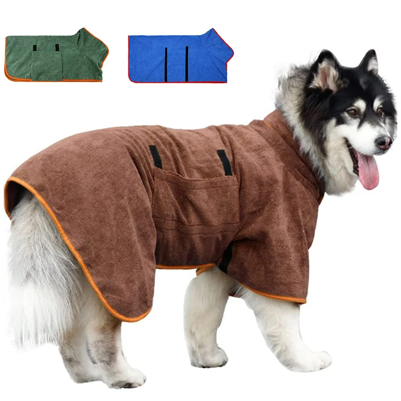 

Dog Drying Coat Bathrobe Towel Adjustable Microfibre Material Fast Drying Super Absorbent Pet Bath Robe for Large Small Dogs Cat
