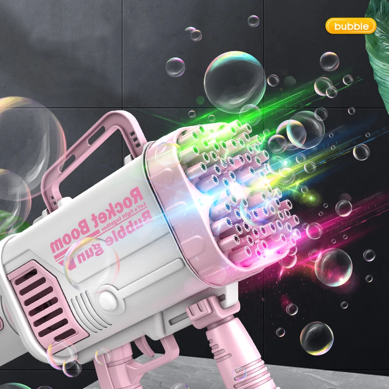 

Hot Color Bubble Gun With Light 64 Holes Rechargeable Electric Automatic Bubble Machine Summer Outdoor Soap Water Children's Toy