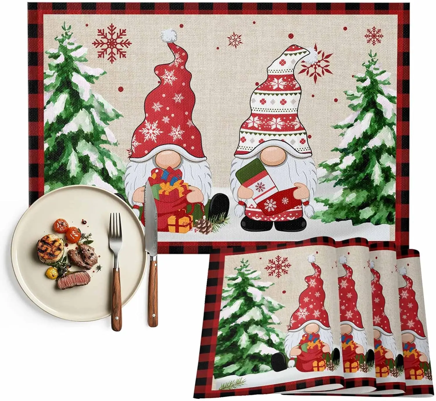 

Льняные новогодние коврики для стола 4 шт