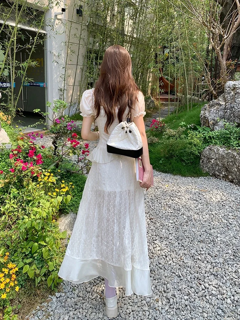 Coigarsam женское платье во французском стиле милые платья с квадратным воротником и