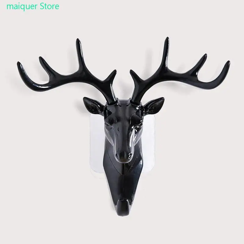 

Black Deer Head Self Adhesive Key Hook Coat Hat Cap Hanger Racks Room Decorations Wall Bag Keys Sticky Holder