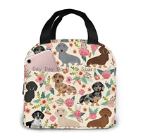 dachshund sausage dogs pink flowers lunch bag women girls insulated lunchbox portable lunch box organizer cooler bags