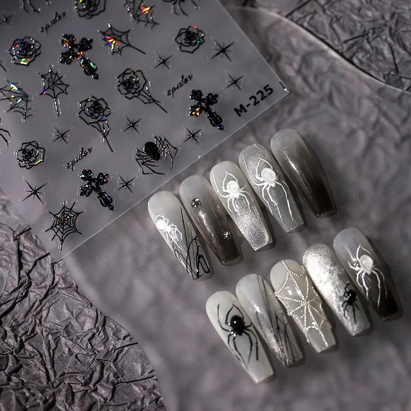 1 шт. наклейки для ногтей на Хэллоуин 5D бронзирующие розовые черные пауки