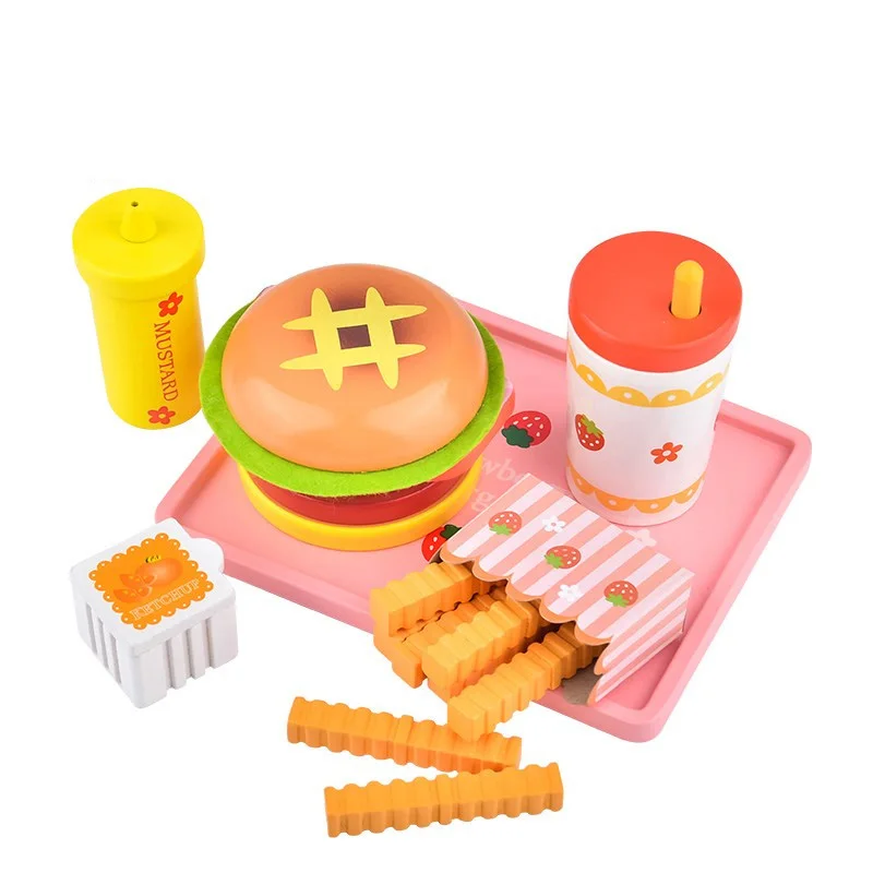 

NEW Baby Strawberry Simulation Hamburger French Fries Wooden Toys Hot Dog Set Kicthen Food Educational Toys Gifts for Children