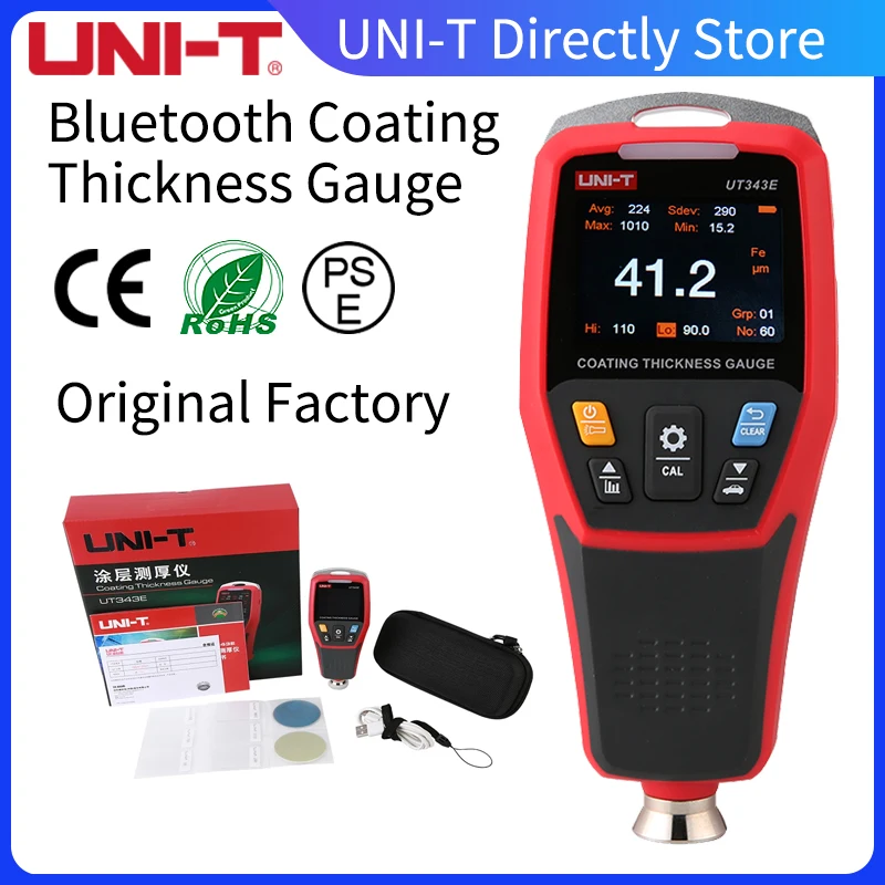 

UNI-T Coating Thickness Gauge UT343E Color Screen With Bluetooth Data Transmission Vehicle Paint Meter FE/NFE Paint Film Tester