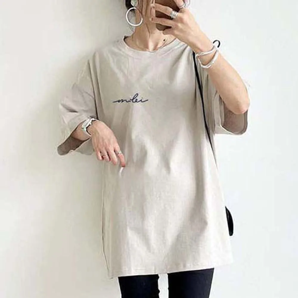 

T-shirt Ins Solid Color Cotton Loose Korean Version Commuter Pullover Elegant Chic Leisure Ladies T-shirt 2022 Summer Korea