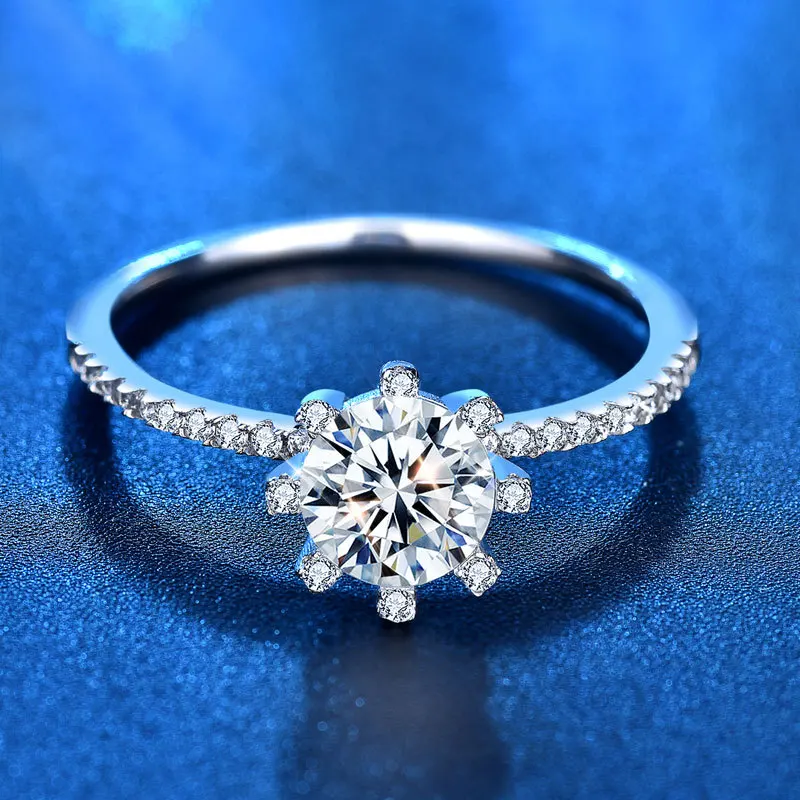 

Женское кольцо из серебра S925 пробы, 1 карат, Муассанит, бриллиантовое кольцо с восемью зубцами, классический подарок на помолвку