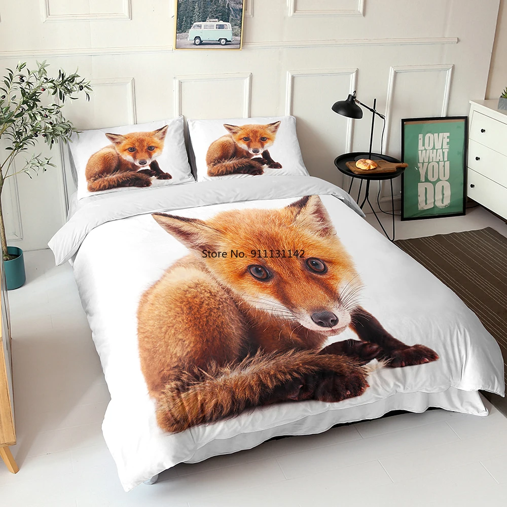 

New Snow Fox Pattern Bedding Set 3D Digital Printing Queen King Size Down Bed Cover Pillowcase Bedroom Decoration Home Textiles