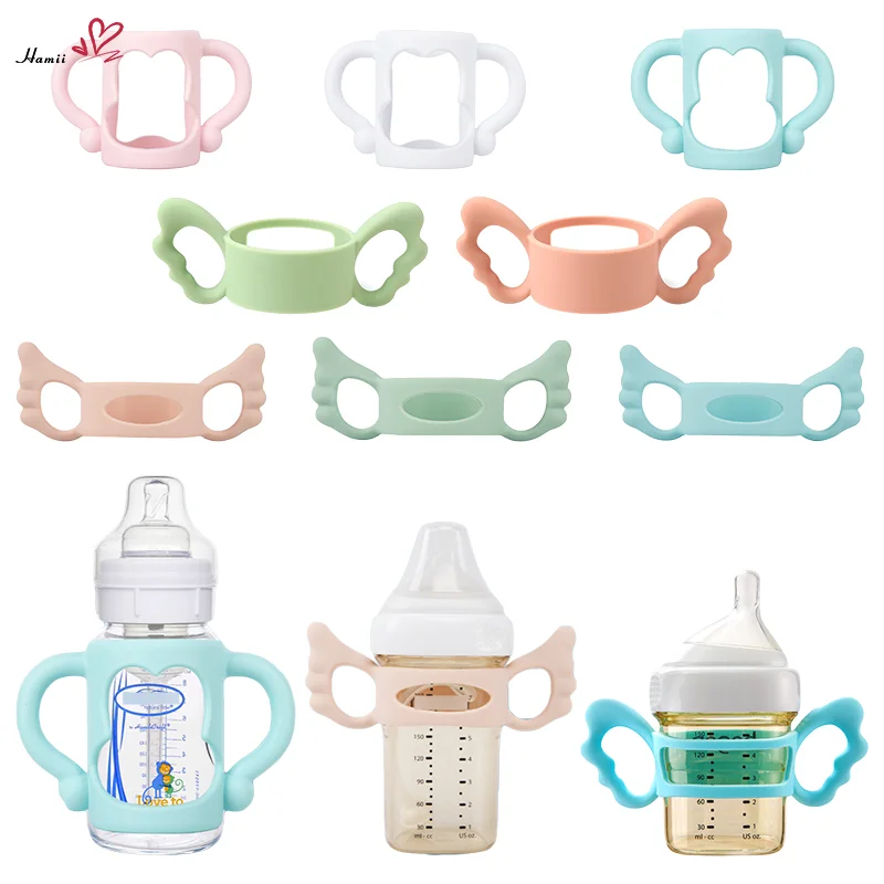 Baby Bottle Grip Handle Silicone Wide Mouth Handles for Universal Milk Bottles Heat Resistant Baby Feeding Bottle Accessories