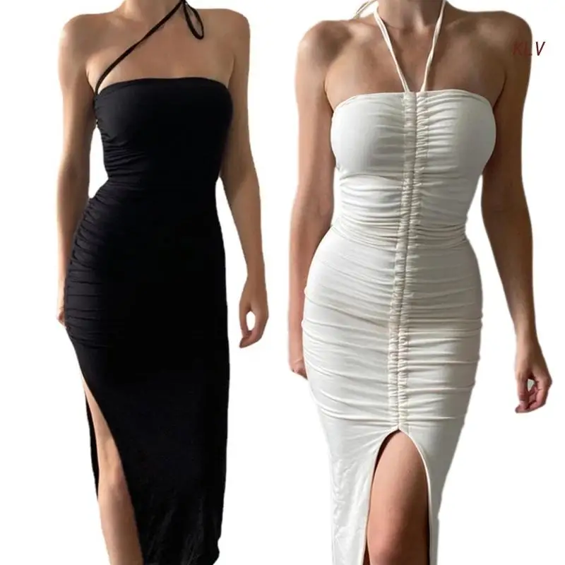 

Womens Drawstring Sling Dress Sexy Split Dress Corset Ruched Bodycon Dress Summer Sleeveless Dress Ladies Party Dress 6XDA