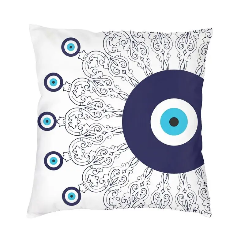 Navy Blue White Mediterranean Evil Eye Mandala Pattern Pillow Case 40x40cm Decoration Cute Cushion Decoration Salon Pillowcase