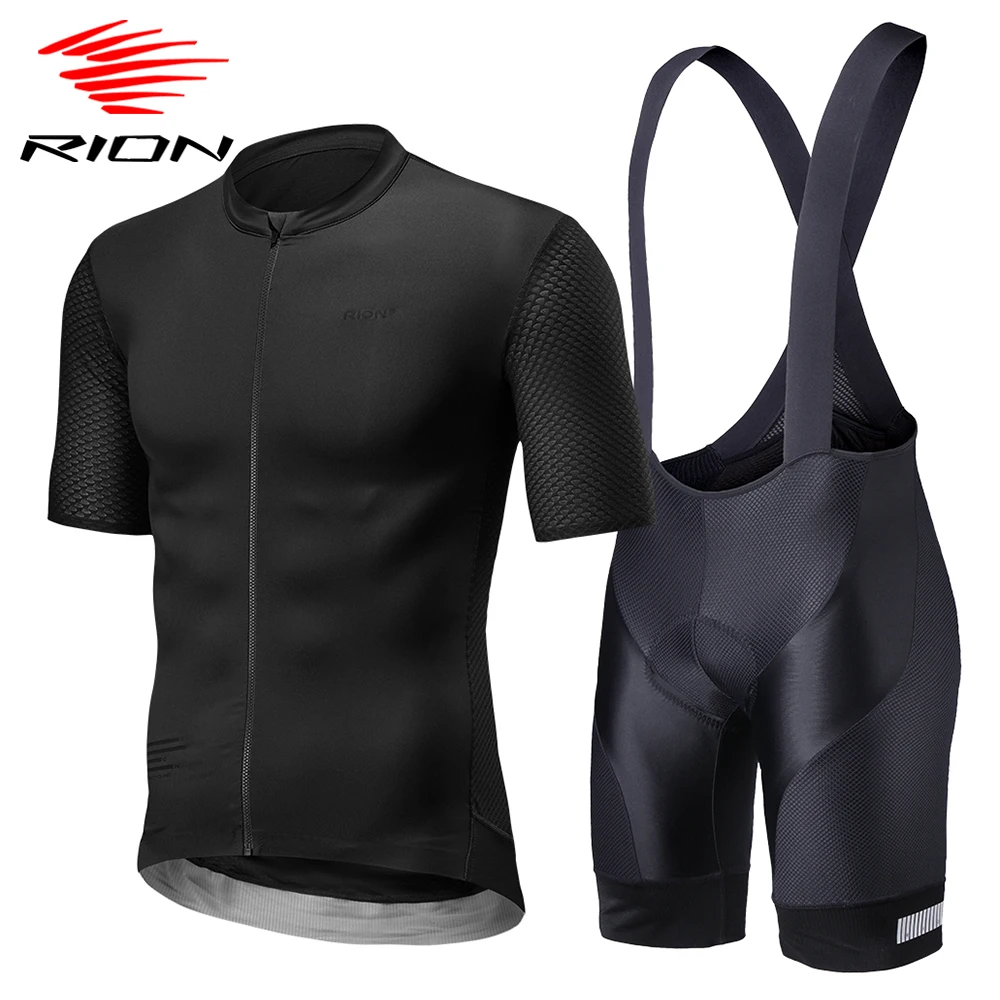 RION 2022 New Cycling Sets For Men Mountain Bike Bib Shorts Jersey Reflective Triathlon MTB Pants Short Sleeve Bicycle Clothing