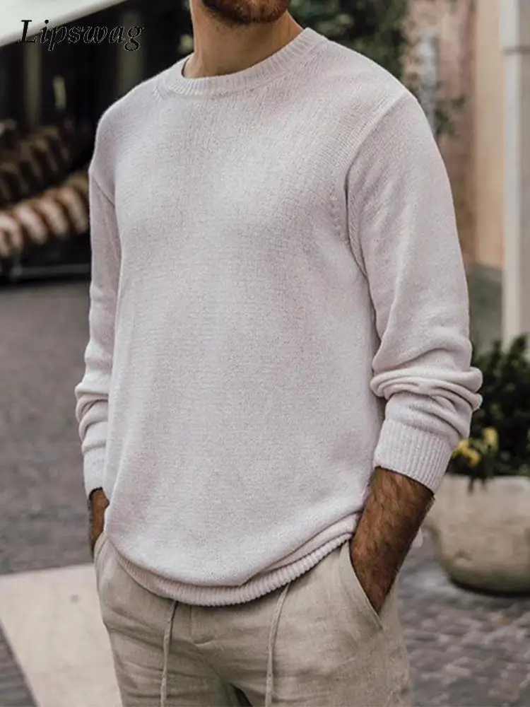 

Solid Color Man Knitting Tops Pullover Spring Long Sleeve O Neck Jumpers Casual Clothes Mens Loose Sweaters Fashion Streetwear