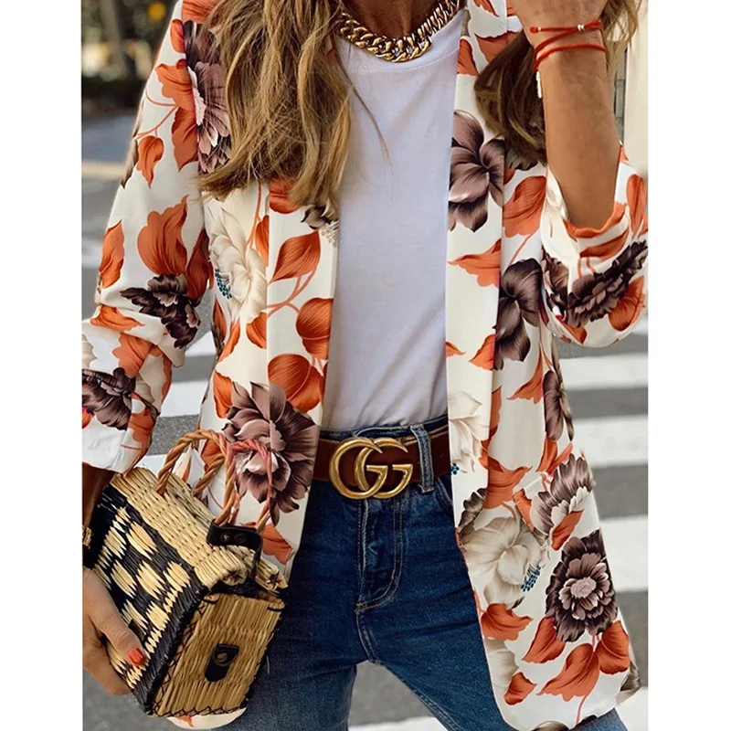 Floral Print Loose Color Blazer Women's Jacket Long Sleeve Casual Office Lady Streetwear Elegant Fashion 2023 Spring and Autumn