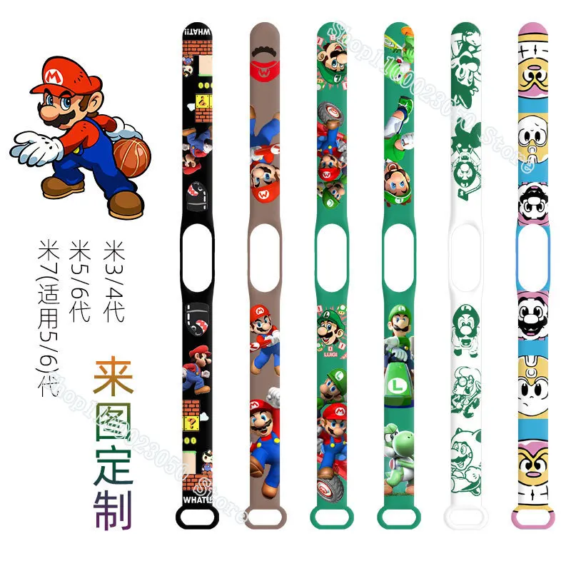 Ремешок для часов Super Mario Mi Band 7/6/5/4/3 умный браслет с рисунком Марио броса сменный