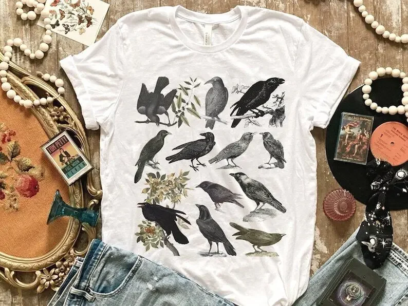 Черная футболка с воротником и воронами для наблюдения за птицами сезон жуткой