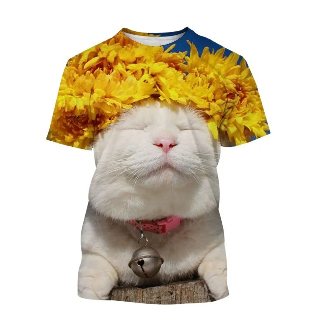 

Футболка с рисунком кошки для мужчин и женщин, Модный повседневный топ с круглым вырезом и принтом в виде животных, унисекс, лето