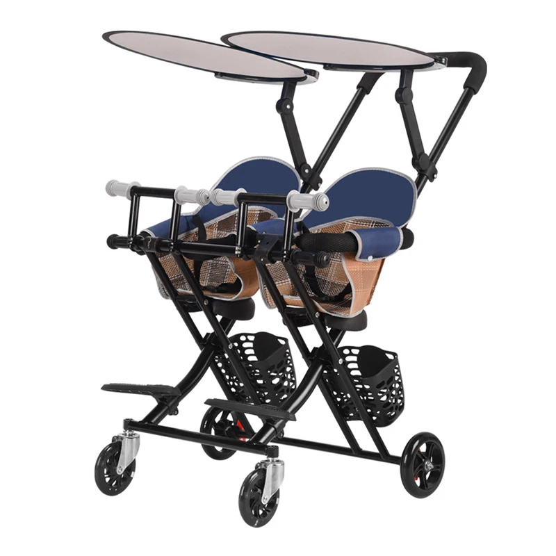 

Twin Baby Stroller One-click Folding High Landscape Lightweight Child Cart Newborn Double Two-way Shock Absorber Kids Travel Car
