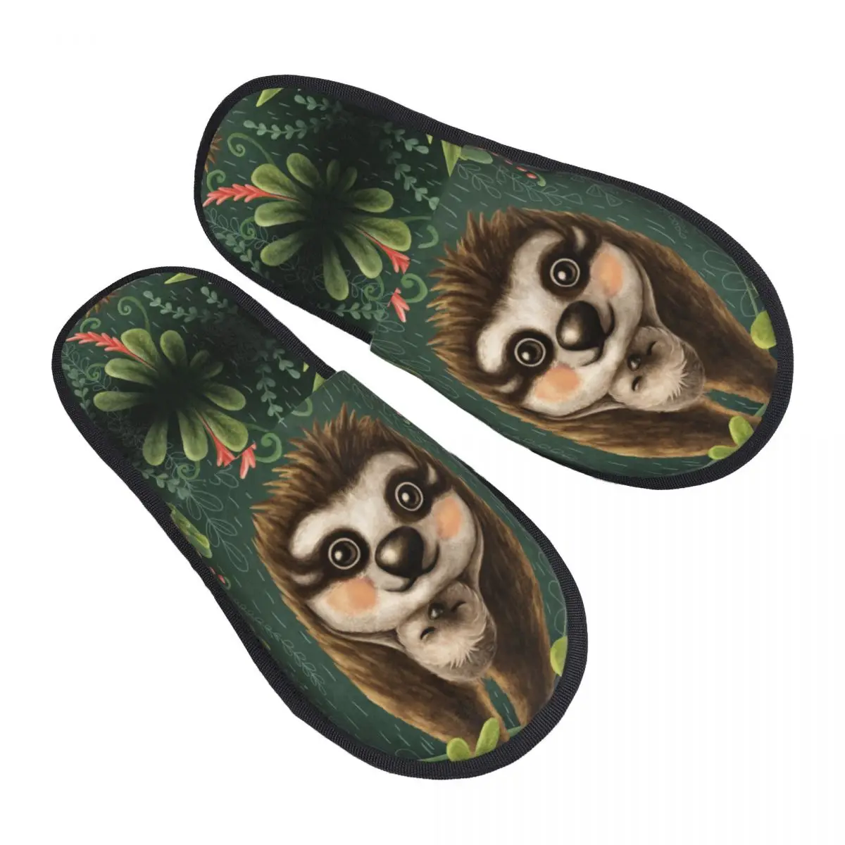 

Men Women Plush Indoor Slippers Jungle Cute Sloths Hanging Mom And Baby Warm Soft Shoes Home Footwear Autumn Winter 2023