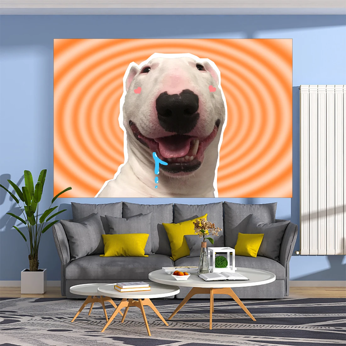 

XxDeco Cute Dog Tapestry Funny Bull Terrier Meme Printed Wall Hanging Art Aesthetics Carpets Bedroom Or Home For Decoration