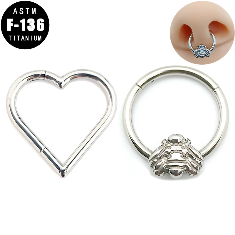

ASTM F136 Titanium Nose Rings Helix Nostril Piercing Bee Heart Hinged Segment Hoop Daith Ear Cartilage Tragus Nose Studs Jewelry