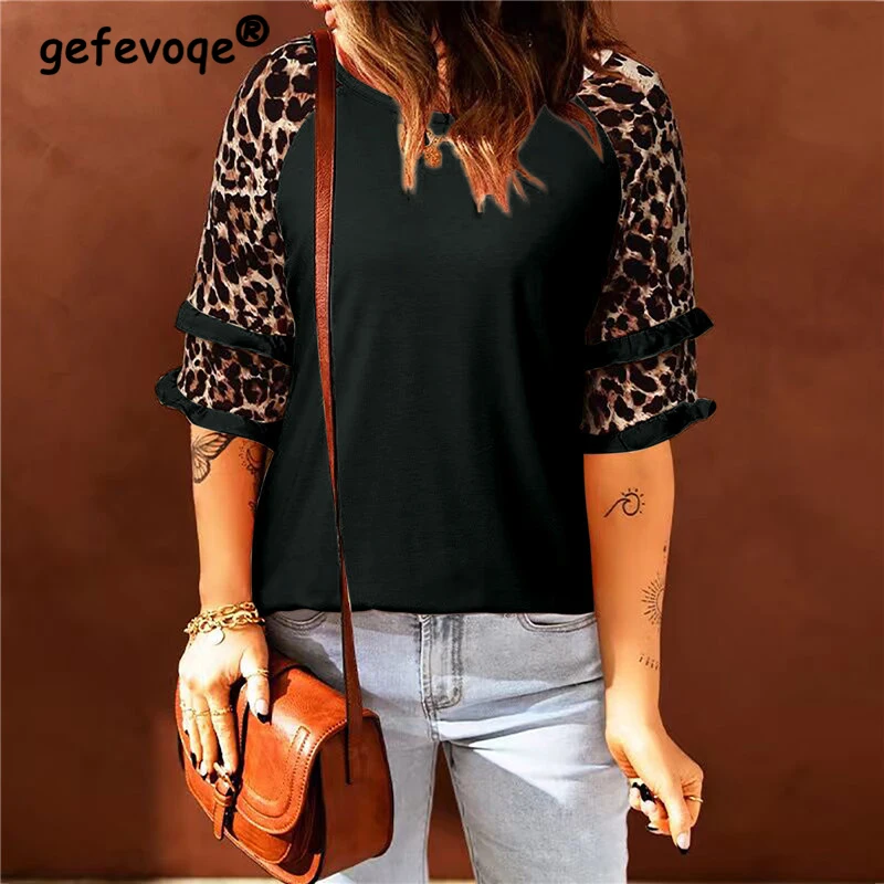 Футболка женская с круглым вырезом Модный повседневный топ свободного покроя в