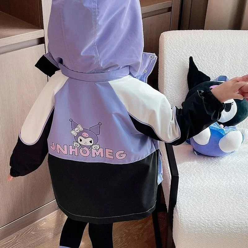 Пальто Kawaii Sanrio Kuromi для девочек осенне-зимняя бархатная ветрозащитная детская