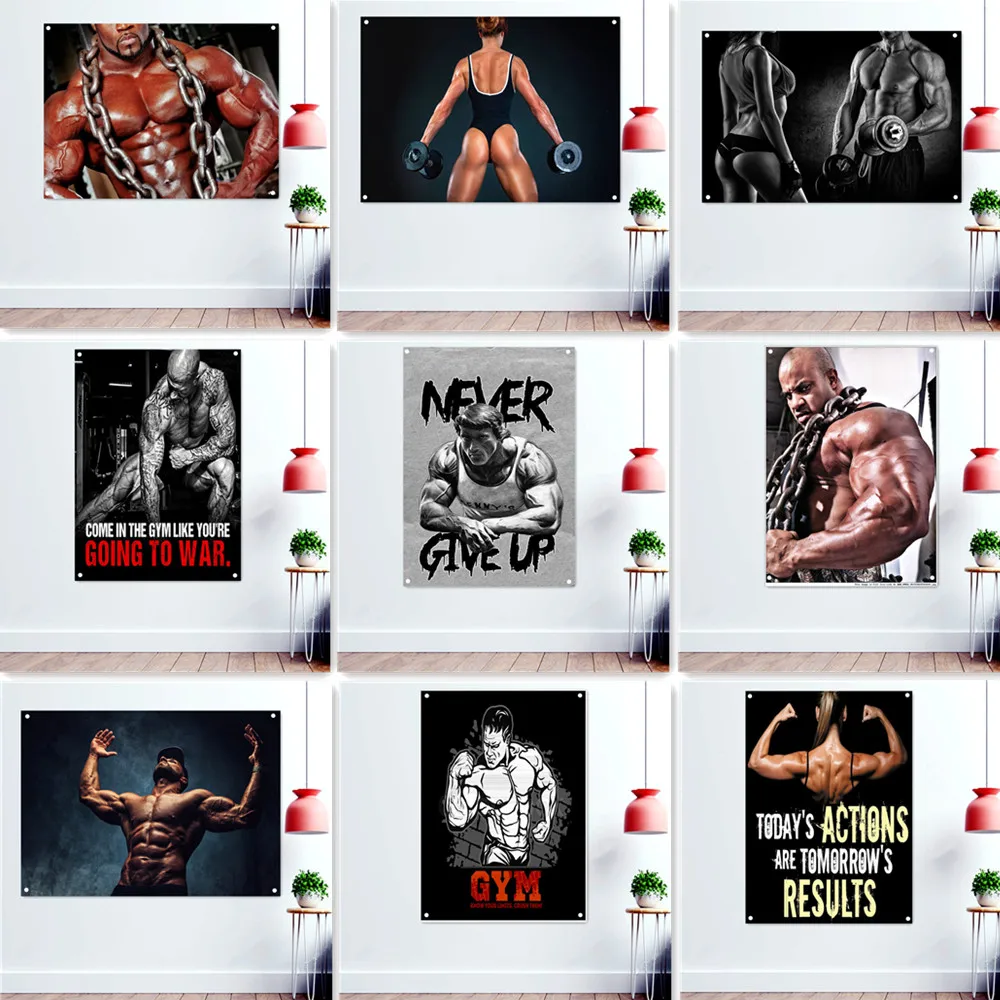 

Strong Male Bodybuilder Wallpaper Banners Wall Art Gym Decoration Weightlifter Lifting Dumbbells Workout Poster Flags Tapestry 2