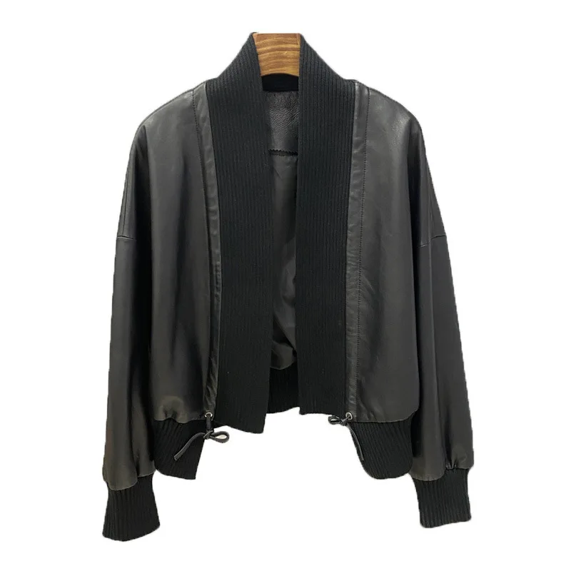 

tiansipige 2022 New tone-fitting motorcycle sheepskin leather coat for women female sheep leather cloth