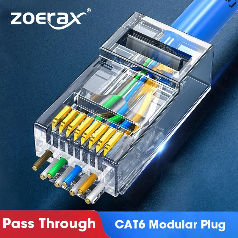 ZoeRax-conectores de red de enchufe Modular CAT6a Cat6 CAT5e, extremo de agujero...