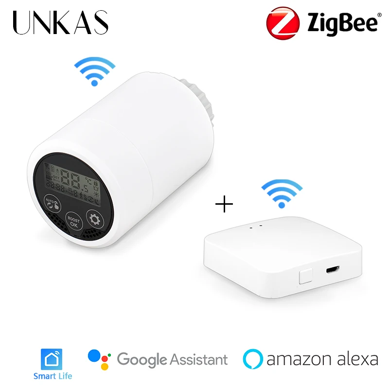 

Новый привод радиатора UNKAS ZigBee 3,0 Tuya, умный программируемый термостат, температурный нагреватель, голосовое управление Alexa + шлюз