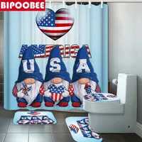Lovely USA Gnome Print Shower Curtain Bathroom Curtains Set Cartoon Bath Mat Pedestal Rug Toilet Cover Lid Non-slip Carpet