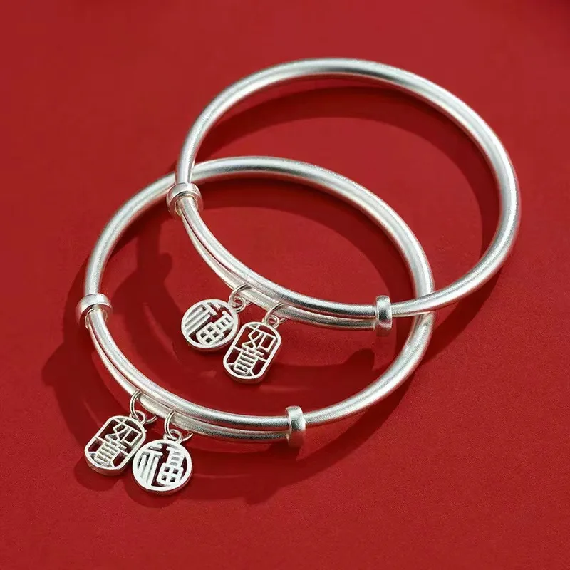 

925 Sterling Silver Bracelet Women's Charm Jewelry Gift New Ping An Ruyi Bracelet Push-Pull Adjustable