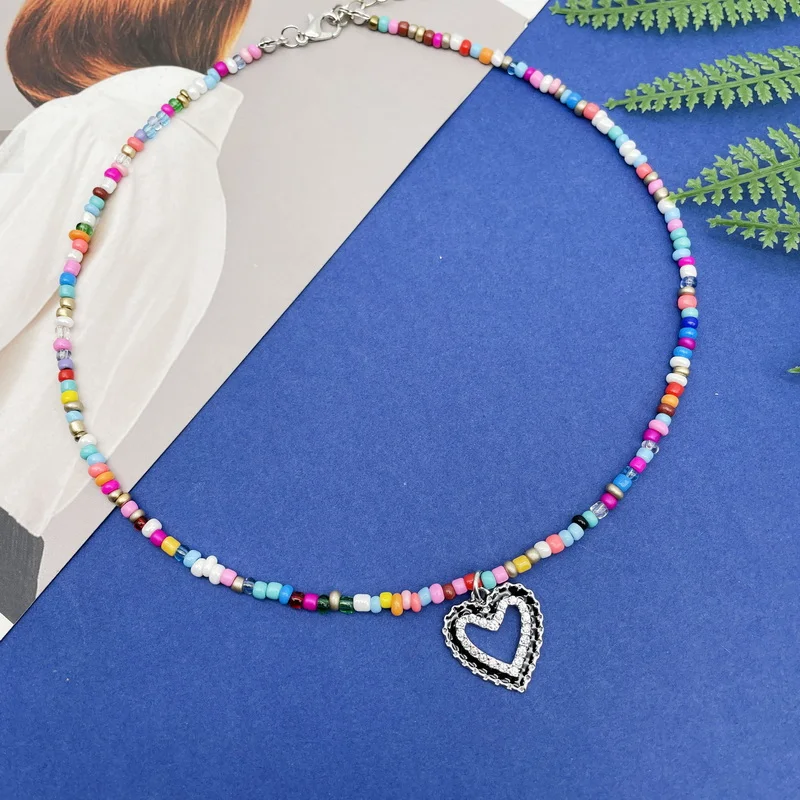 Простые бусины подвеска в форме сердца Женское Ожерелье для праздников женское
