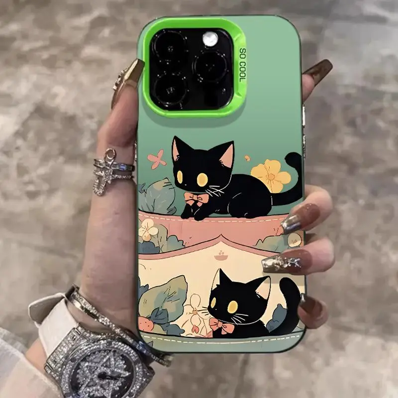 Супер милый чехол для телефона с бантом и черным котенком iPhone 16 15 14 13 12 11ProMax XR XS MAX