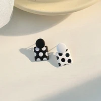 korean trendy geometric square black white polka dot drop earrings unique design asymmetric enamel earring jewelry new year gift