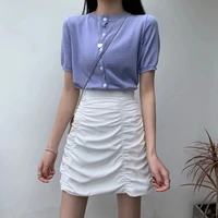 fashion solid color pleated women drawstring high waist mini skirt for women streetwear ruched all match a line smocked skirt
