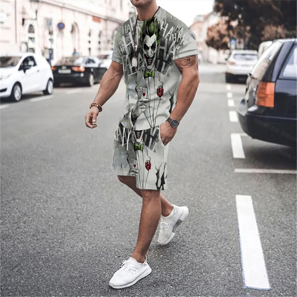 Men's Personalized Round Neck 3D T-shirt, Hip-hop Style Shorts, Diablo, Casual Sports, Punk Style, Frita Street, Two-piece Set